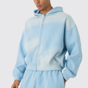 Wholesale Heavyweight 100% Cotton <b>Zip</b> <b>Hooded</b> Sweatshirt Custom Winter with Sunfade Wash and Embroidered Design - Product Image 6