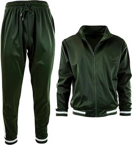 Survêtement unisexe vert foncé à manches longues, couleur unie, décontracté, pour l'automne, fermeture éclair, poches latérales, coupe régulière, poids moyen - Product Image 2