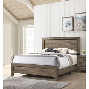 Bellissimo Letto a Pannello Stile Contemporaneo, Misura Queen, in Tessuto Grigio, Elegante Arredamento per Camera da Letto in Legno - Product Image 1