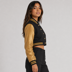 Chaqueta universitaria corta personalizada para mujer, diseñada con materiales de primera calidad, corte moderno y producción de marca privada OEM ODM - Product Image 5