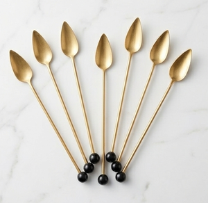 Finest Gold Cocktail Stirrers with Black Ball <b>Ends</b> Minimalist <b>Bar</b> Tools For Mixing Drinks Metal Reusable Stir Spoons - Product Image 4