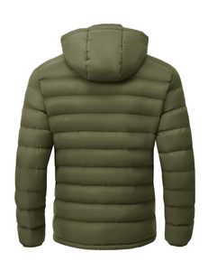 Men's Casual Solid Lightweight <b>Fleece</b> <b>Lined</b> 100% Polyester Hooded Puffer <b>Jacket</b> Windproof Insulated Winter Coat Zip-Up Front - Product Image 3