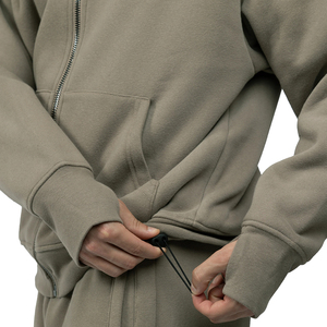 Sweat-shirt zippé surdimensionné pour homme, beige uni, en coton tricoté, décontracté, col rond, coupe classique, pour l'automne - Product Image 6