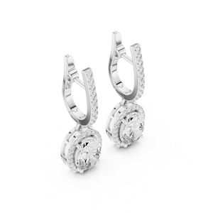 Luxury <b>Silver</b> Oval Halo Diamond Drop Earrings Unisex Trendy Fine Jewelry for <b>Wedding</b> & Engagement - Product Image 2