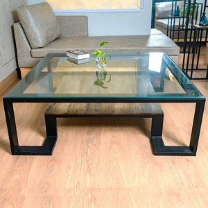 Juego de Mesa de Centro Moderna con Tapa de Vidrio y Hierro, Hecha a Mano, Ecológica, Modular, para Sala de Estar u Oficina, Diseño Contemporáneo - Product Image 1