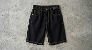 Shorts en jean délavé foncé pour homme, taille haute, coupe droite, décontracté, été, en coton, style baggy, avec poches et surpiqûres - Product Image 6