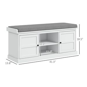 Banc d'entrée blanc réglable avec 2 armoires, coussin amovible et lavable, et étagères de rangement pour chaussures - Product Image 3