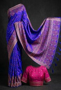 Sari Tradicional de Seda Pashmina - Vestidos Indios para Fiestas de Diwali - Product Image 4