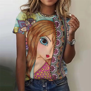 T-shirt classique pour femme, streetwear, imprimé floral 3D, respirant, coton écologique, jersey en fibre de bambou - Product Image 5