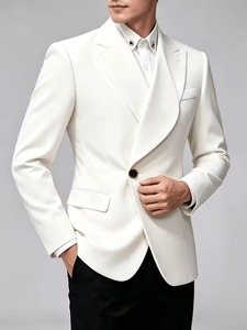เสื้อเบลเซอร์สีขาวหรูหราสำหรับผู้ชายปี 2026 ปกแบบ Shawl Lapel ทรงเข้ารูป ดีไซน์แบบไขว้ไม่สมมาตร เหมาะสำหรับงานแต่งงาน งานพรอม งานเลี้ยงอาหารค่ำ ไซส์ใหญ่พิเศษ - Product Image 2