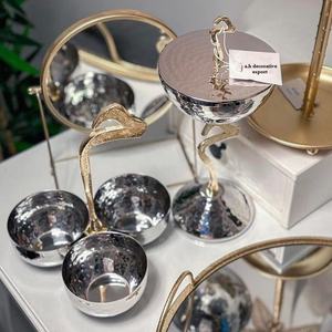 Modern Islamic <b>Calligraphy</b> Eco-Friendly Metal Serving <b>Set</b> Hammered Silver Gold Nut Bowls Matching Bakhoor Burner Wedding - Product Image 2