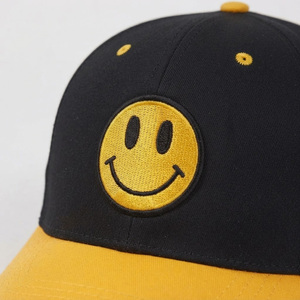 Gorra de Béisbol Negra y Amarilla con Bordado de Sonrisa de Dibujos Animados en el Panel Frontal, 6 Paneles, Ajustable, Unisex, Casual - Product Image 6
