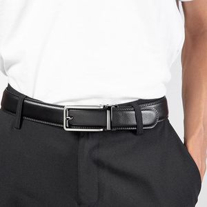 Cinturón Casual de Cuero Genuino para Hombre, Color Negro Sólido, Hebilla Rectangular Plateada, Duradero, Moldeado en una Sola Pieza, 3.5cm de Ancho, 110cm - Product Image 2