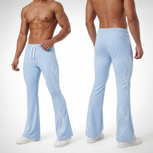 100% Polyester Men Flare Leg Yoga Pants Drawstring Waist <b>Printed</b> <b>Leggings</b> Men Gym Fitness Full Length Tights Men Flare <b>Legging</b> - Product Image 1
