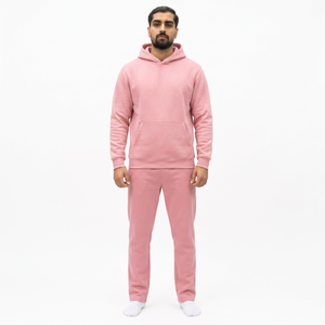 Ensemble de survêtement rose à capuche pour homme, manches longues, couleur unie, décontracté, en molleton de coton, coupe classique, style automne - Product Image 1