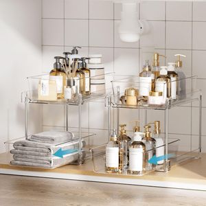 Set di 4 Organizzatori Trasparenti a 2 Livelli per Lavabo, Contenitori per Ripiani e Cassetti della Cucina - Product Image 4