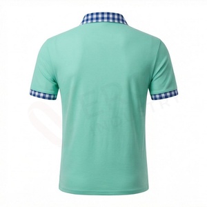 เสื้อโปโลแขนสั้นสีเขียวมิ้นท์สำหรับผู้ชาย คอปกและปลายแขนเสื้อลายสก็อต ดีไซน์ลำลองถักทอระบายอากาศได้ดี - Product Image 2