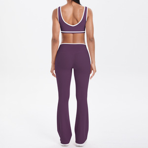Women Patchwork Yoga Sports Bra Wide Leg Pants Set High Waist Casual Workout Fitness Activewear Lounge Outfit - Product Image 4