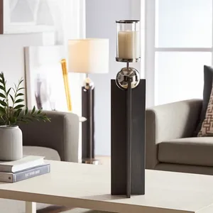 Modern Wood Candle <b>Stand</b> with Chrome Sphere and <b>Glass</b> <b>Holder</b> for Home Decoration Zahid Exports - Product Image 5