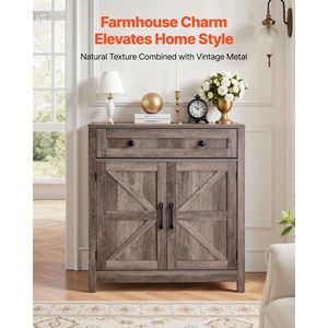Mobile Bar Caffè Stile Rustico con 2 Ante Scorrevoli, Credenza Buffet per Casa, Tavolo Bar Caffè con Cassetti - Product Image 2