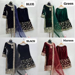 ชุดสัลวาร์ คามีซ ผ้ากำมะหยี่ถักเนื้อนุ่มพิเศษ รุ่นวินเทอร์เฮฟวี่ 9000 เอวธรรมชาติ ทรงหลวม สีพื้น เรียบหรู ความยาวระดับเข่า คอทรงโอ ปักลายด้วยเครื่องจักร - Product Image 6