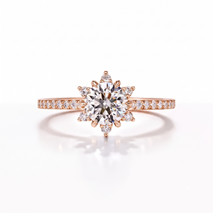 Bague de fiançailles demi-éternité en or massif 10K 14K 18K avec diamant de laboratoire rond certifié IGI, couleur DEF, clarté VSVVS, motif floral - Product Image 3