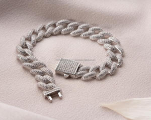 Pulsera Cubana de Lujo con Moissanita Plateada y Baño de Oro, Cadena de Eslabones Ajustable Estilo Hip Hop, Unisex, Regalo para Él y Ella - Product Image 3