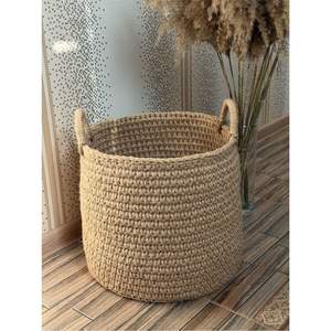 Cesto de Ropa Grande Hecho a Mano de Yute Natural Tejido |   Cesta de Almacenamiento de Cuerda de Algodón Trenzada Ecológica con Asas, Cesta Decorativa - Product Image 4