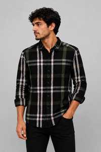 Chemise décontractée à manches longues boutonnée pour homme en flanelle à carreaux et velours côtelé, 140g, tissée pour le printemps - Product Image 3