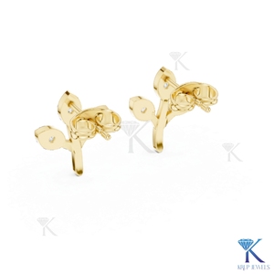 Lab Grown Diamond 3-Stone Leaf Sprig Botanical Branch Motif 18K Solid Gold <b>Stud</b> Earrings for Women Bridal Gift - Product Image 6