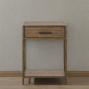 Mesa de Noche de Diseño Minimalista en Madera de Teca Duradera con Almacenamiento en Color Natural y Estructura Metálica para Dormitorio, Hogar, Hotel y Apartamentos - Product Image 2