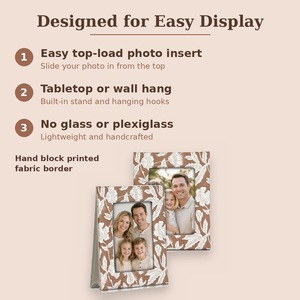 Ridhi Handcrafted Wood Creative Eco-Friendly <b>Frame</b>-Oak Brown Floral Block Print-Top Load Tabletop Wall Hanging Christmas <b>Gift</b> - Product Image 3