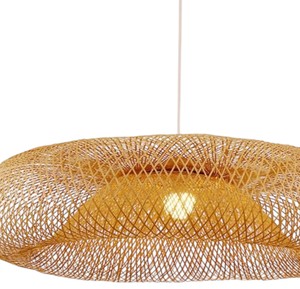 Creative Rounded Oval Design Natural Bamboo Lampshade Handmade Woven Ceiling Pendant <b>Light</b> <b>Fixture</b> <b>Rustic</b> Chandelier - Product Image 4