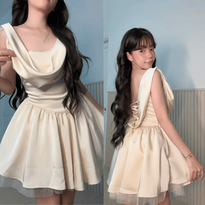 Robes décontractées miniatures de luxe pour femmes, fabriquées au Vietnam, taille naturelle, col bénitier uni, sans manches, coupe ajustée, dos en soie, dentelle sexy - Product Image 5