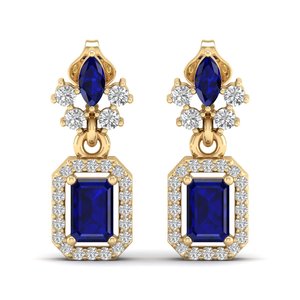 Boucles d'oreilles REYES, nouveau design, en argent sterling 925, avec moissanite et saphir bleu 1,28 carat, fermoir à vis, pour mariage et soirées - Product Image 2