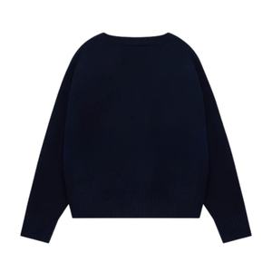 Cardigan en tricot bleu marine pour homme avec logo brodé, col en V boutonné, tricot doux et chaud, style décontracté streetwear, haut tendance - Product Image 2