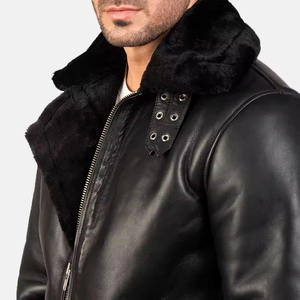 Premium <b>Men's</b> Winter Shearling <b>Leather</b> <b>Jacket</b> Warm Aviator B3 Bomber <b>Jacket</b> Faux Fur Lined Thick Motorcycle Biker Coat Plus Size - Product Image 2