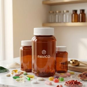 Flacon de complément alimentaire rond en PET de 300 ml, couleur ambre, avec bouchon à vis, pour capsules de vitamines, emballage de médicaments, usine au Vietnam, OEM ODM - Product Image 5