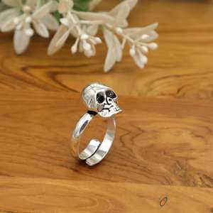 Gothic Skull <b>Ring</b> Silver Adjustable Punk Skeleton <b>Statement</b> Halloween Jewelry | Unisex Gift - Product Image 3