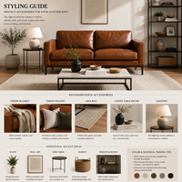 Sofá Loveseat para Sala de Estar, Estilo Moderno de Mediados de Siglo, Sofá Cama de Cuero Genuino y Madera de Caucho, Ecológico, para Escuela, Parque, Almacén