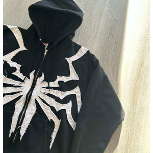 Sweat à capuche unisexe personnalisé par le fabricant, en molleton épais, à épaules tombantes, avec impression par transfert thermique motif araignée, écologique - Product Image 4