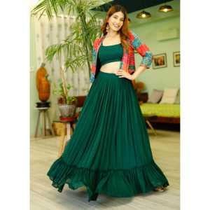 Ensemble jupe en tricot respirant vert saphir pour femme avec manches 3/4 - Taille XS - Product Image 3