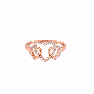Bague en or pur 14K 18K, double cœur éternel entrelacé, avec diamant de laboratoire, bague de promesse, cadeau romantique pour un anniversaire - Product Image 2