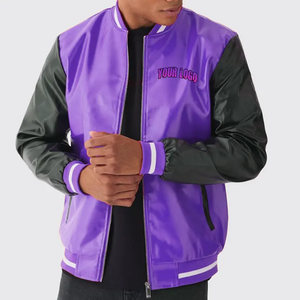 Men's Gray Bomber Jacket With Black Sleeves Embroidered Logo Zipper Closure Casual Autumn Wear - Product Image 4