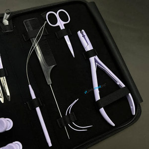 Kit d'outils pour extensions de cheveux nouées à la main, écologique, en acier inoxydable, avec pince à 2 trous, ciseaux, pinces de sectionnement et pinces crocodiles, boucle - Product Image 3