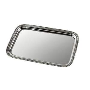Elegante Bandeja de Servir Plateada con Cuentas, Moderna Bandeja Decorativa con Espejo para Mesa de Centro y Otomana, Bandeja de Metal Premium para Bebidas para el Hogar - Product Image 1