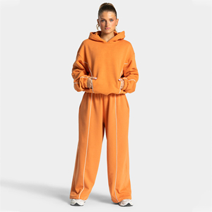 Pantalones Deportivos Extra Grandes para Mujer, Diseño de Contraste en Color Pumpkin, Felpa de Algodón, Cintura Elástica, Bolsillo Trasero, Calidad Premium, Estilo Jogger de Pierna Ancha - Product Image 5