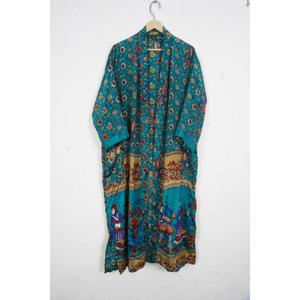 Kimono Largo de Seda con Estampado Floral para Ella, Vestido Boho para Estar en Casa, Vestido Largo, Kimono Vintage, Ropa de Dormir, Kimono de Seda para Dormir - Product Image 4