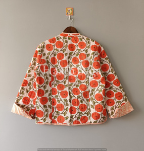Veste matelassée à motifs imprimés : Manteau en coton fait main de style bohème indien - Product Image 6