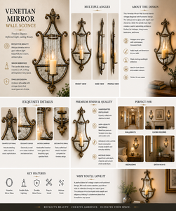 Aplique de pared metálico tradicional con placa trasera de espejo y portavelas, lámpara colgante decorativa - Product Image 6
